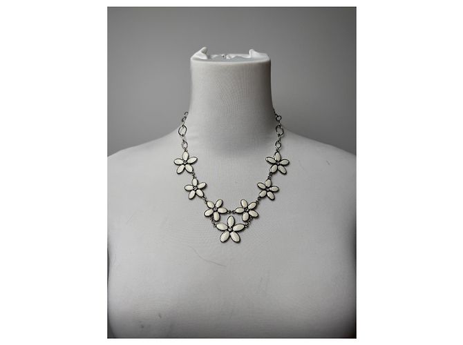 Vintage Courreges Blumenstahl Collier Silber Weiß - Ansicht 8