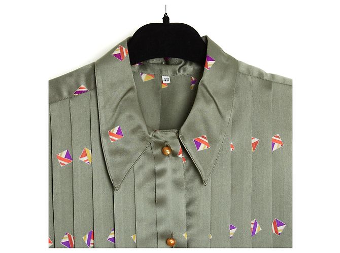 Chloe 1995s Top FR40 Blusa de seda plisada verde UK12 US10 Lagerfeld Chloé - vista 2