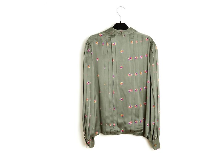 Chloe 1995s Top FR40 Blusa de seda plisada verde UK12 US10 Lagerfeld Chloé - vista 5