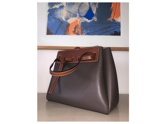 Borsa Loewe Lazo Shopper in pelle marrone e grigia Grigio Marrone scuro - vista 2