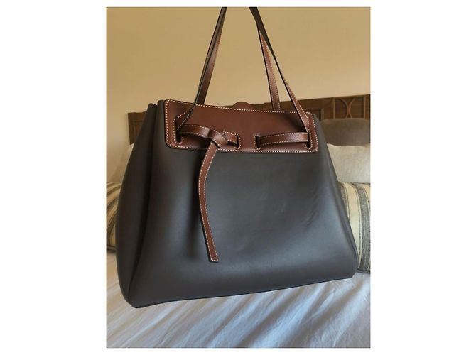 Borsa Loewe Lazo Shopper in pelle marrone e grigia Grigio Marrone scuro - vista 3