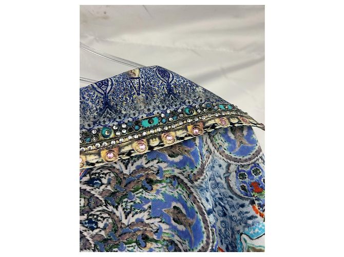 Blusa Camilla de crepé de seda con cristales Azul Multicolor Naranja Azul claro - vista 10