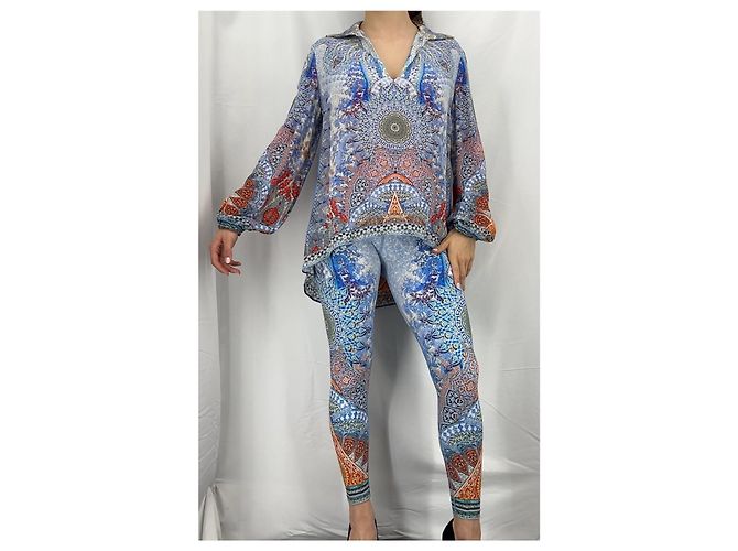 Blusa Camilla de crepé de seda con cristales Azul Multicolor Naranja Azul claro - vista 11