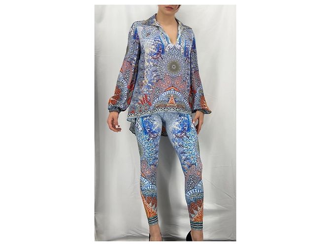 Blusa Camilla de crepé de seda con cristales Azul Multicolor Naranja Azul claro - vista 2