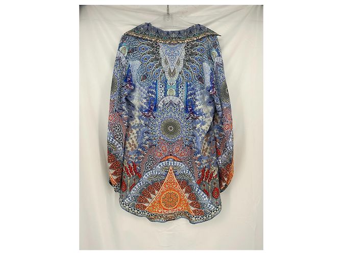 Blusa Camilla de crepé de seda con cristales Azul Multicolor Naranja Azul claro - vista 3