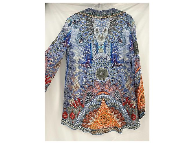 Blusa Camilla de crepé de seda con cristales Azul Multicolor Naranja Azul claro - vista 4