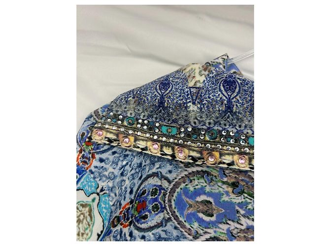 Blusa Camilla de crepé de seda con cristales Azul Multicolor Naranja Azul claro - vista 9
