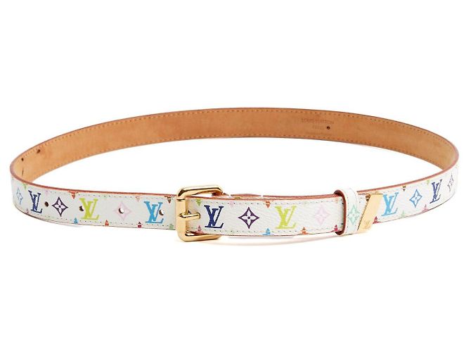 Louis Vuitton 2003 LV Gürtel T70 Murakami Weiße Leinwand Monogramm Gürtel S 28in - Ansicht 2