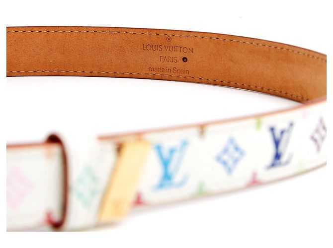 Louis Vuitton 2003 LV Gürtel T70 Murakami Weiße Leinwand Monogramm Gürtel S 28in - Ansicht 3