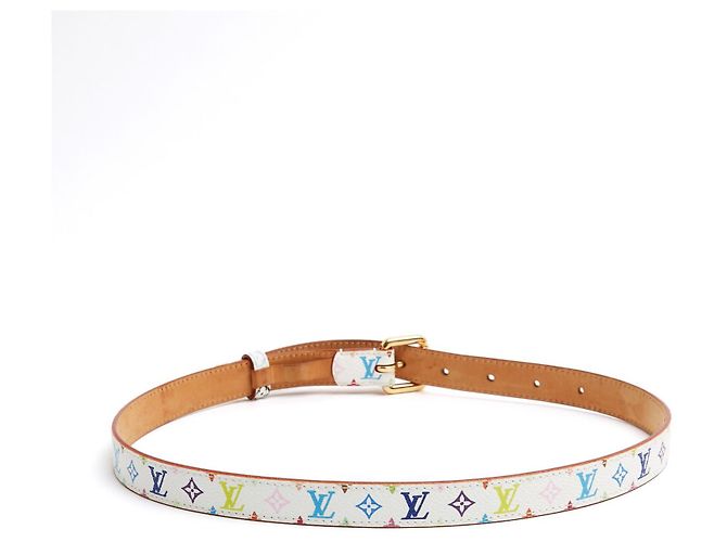 Louis Vuitton 2003 LV Gürtel T70 Murakami Weiße Leinwand Monogramm Gürtel S 28in - Ansicht 4