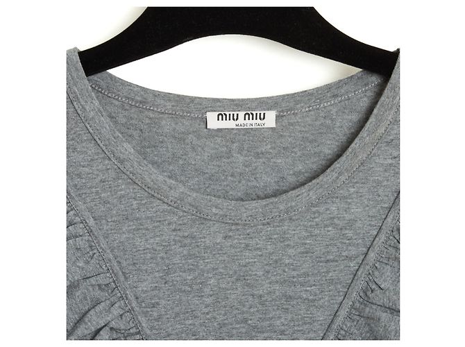 Miu Miu 2017 Graues Top FR38 Graues Jersey Rüschenshirt UK10 US8 Neu - Ansicht 4