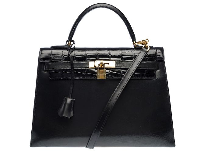 Hermès Sac HERMES Kelly 32 en Cuir Noir - 102606 - vue 2