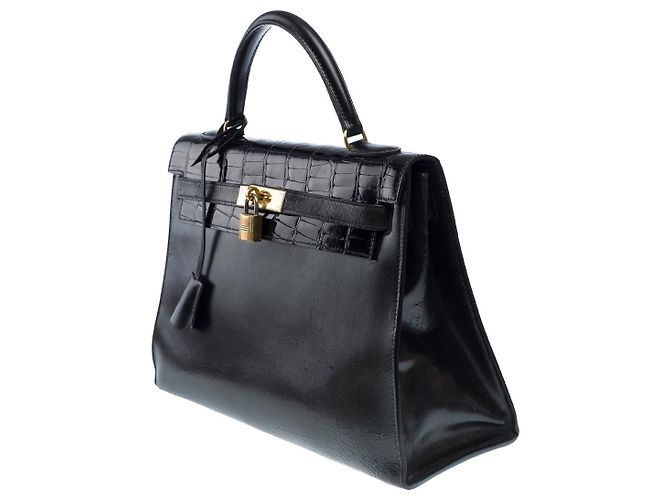 Hermès Sac HERMES Kelly 32 en Cuir Noir - 102606 - vue 4