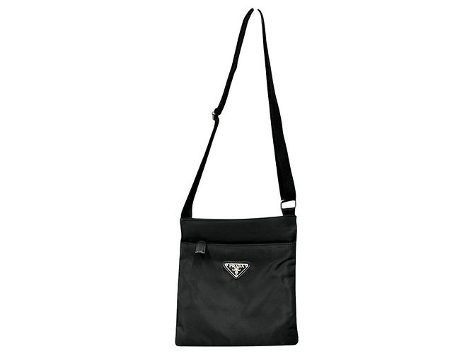 Borsa a tracolla piccola in nylon tessuto nero con logo Prada - vista 2