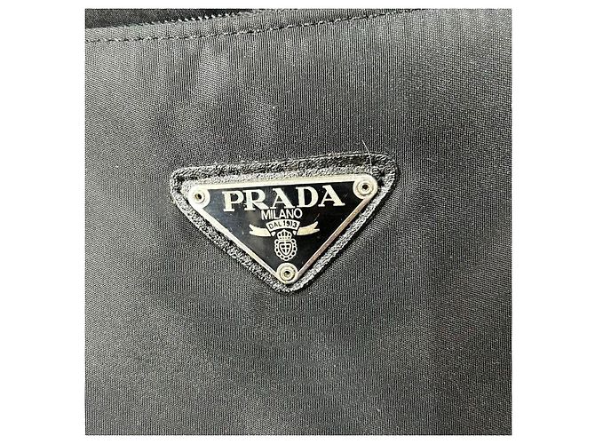 Borsa a tracolla piccola in nylon tessuto nero con logo Prada - vista 7
