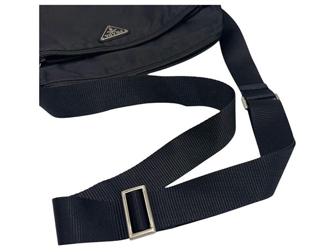 Borsa a tracolla incrociata in nylon nero con logo Prada Sport - vista 9