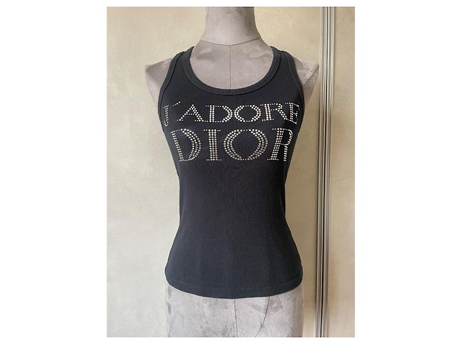 Dior Canotta J’adore Dior Nera in Cotone con Strass Nero - vista 2