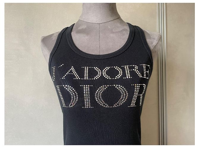 Dior Canotta J’adore Dior Nera in Cotone con Strass Nero - vista 3