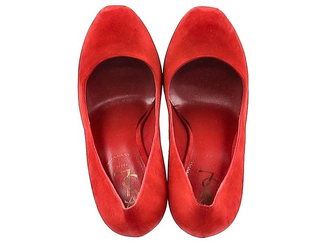 Yves Saint Laurent Décolleté Tribtoo Saint Laurent in suede rosso Bordò - vista 11
