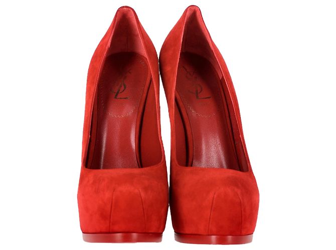Yves Saint Laurent Décolleté Tribtoo Saint Laurent in suede rosso Bordò - vista 3