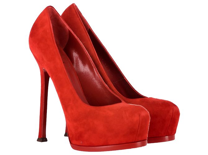Yves Saint Laurent Décolleté Tribtoo Saint Laurent in suede rosso Bordò - vista 5