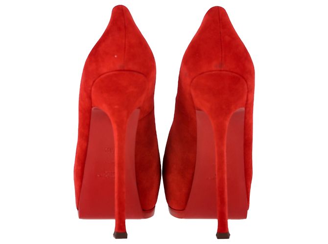 Yves Saint Laurent Décolleté Tribtoo Saint Laurent in suede rosso Bordò - vista 6