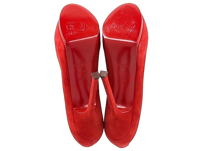 Yves Saint Laurent Décolleté Tribtoo Saint Laurent in suede rosso Bordò - vista 7