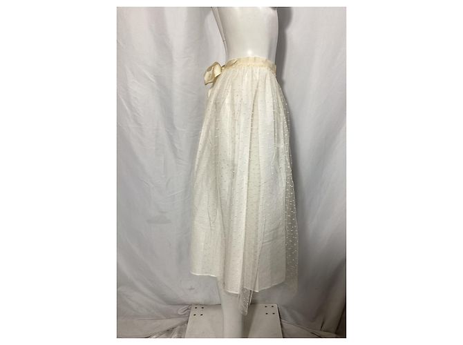 Saia midi de tule com bolinhas RED Valentino em poliéster creme Branco Cru - vista 7