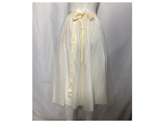 Saia midi de tule com bolinhas RED Valentino em poliéster creme Branco Cru - vista 8