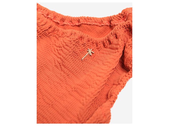 Manebi Einseitiger Badeanzug aus orange-rotem Seersucker - Größe XS - Ansicht 3