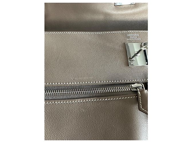 Hermès Kelly Lakis 35 in pelle Swift color Etoupe Grigio - vista 12