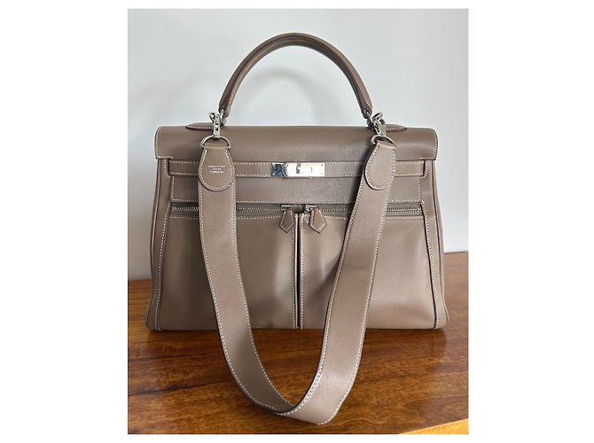 Hermès Kelly Lakis 35 in pelle Swift color Etoupe Grigio - vista 4
