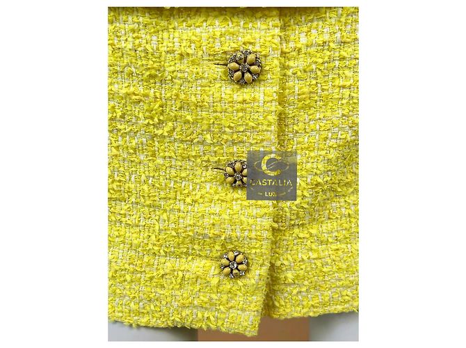 Chanel Vestido de tweed amarillo con botones Gripoix 11K$ CC talla 40 FR - vista 11
