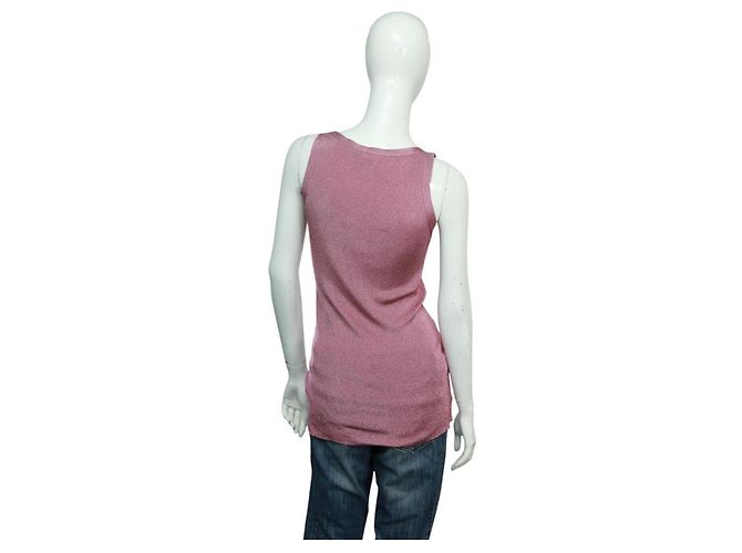 Gucci Ärmelloser Pullover V-Ausschnitt Cami Top Metallic Fuchsia Viskose Polyester S Pink - Ansicht 2