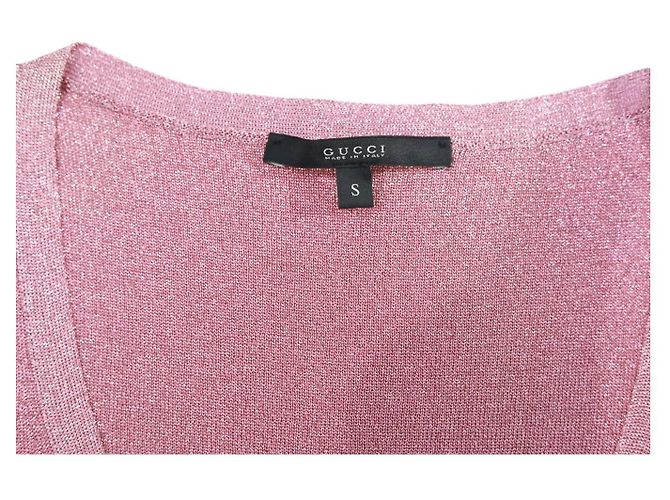 Gucci Ärmelloser Pullover V-Ausschnitt Cami Top Metallic Fuchsia Viskose Polyester S Pink - Ansicht 3