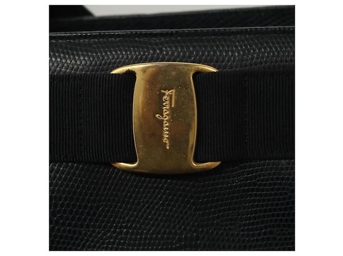 Borsa Tote Salvatore Ferragamo in pelle embossata blu navy Auth sw161 - vista 14