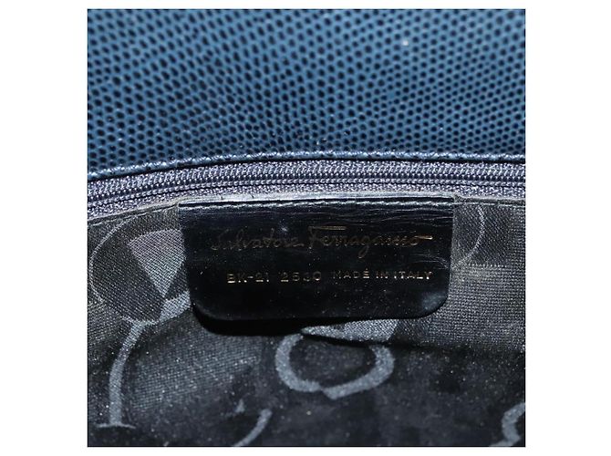 Borsa Tote Salvatore Ferragamo in pelle embossata blu navy Auth sw161 - vista 15