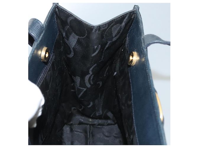 Borsa Tote Salvatore Ferragamo in pelle embossata blu navy Auth sw161 - vista 17
