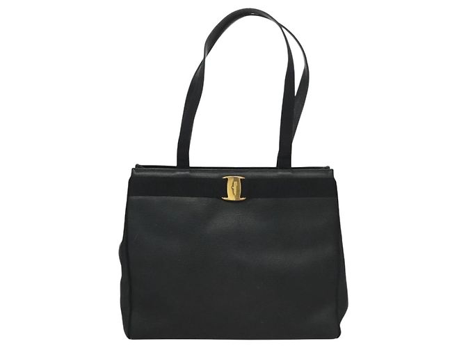 Borsa Tote Salvatore Ferragamo in pelle embossata blu navy Auth sw161 - vista 2