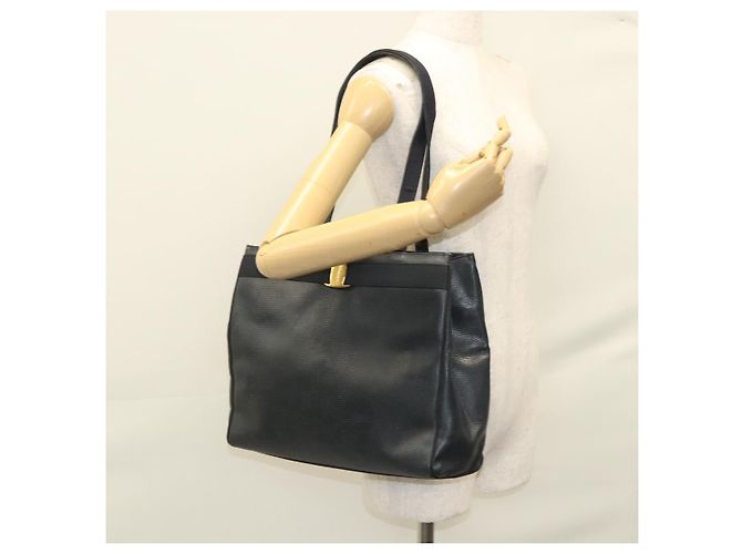 Borsa Tote Salvatore Ferragamo in pelle embossata blu navy Auth sw161 - vista 21