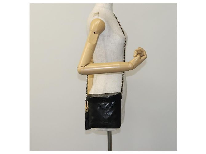 CHANEL Borsa a Spalla Matelassé con Catena in Pelle di Agnello Nera CC Auth bs23838 Nero - vista 24