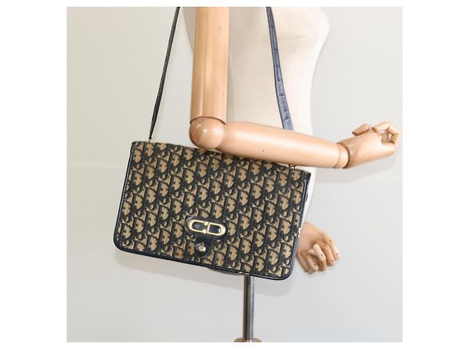 Borsa a spalla in tela Trotter Christian Dior blu navy Auth EC911 - vista 20