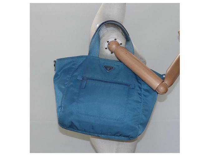 PRADA Borsa a mano in nylon blu Auth MY446 - vista 24