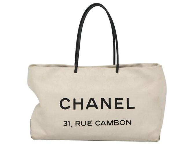 CHANEL Tote Tasche Leder Weiß Silber CC Auth ac3702 - Ansicht 2