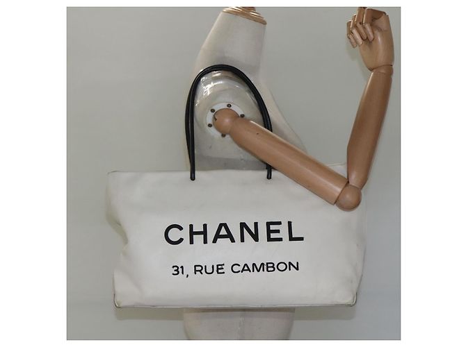 CHANEL Tote Tasche Leder Weiß Silber CC Auth ac3702 - Ansicht 21