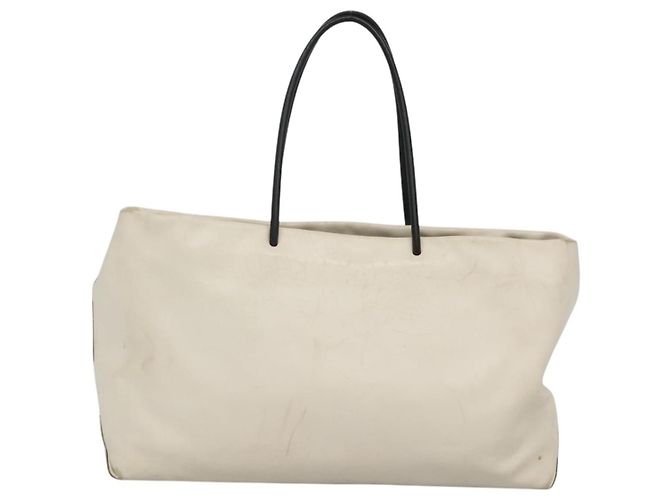 CHANEL Tote Tasche Leder Weiß Silber CC Auth ac3702 - Ansicht 3