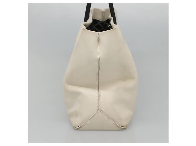 CHANEL Tote Tasche Leder Weiß Silber CC Auth ac3702 - Ansicht 4