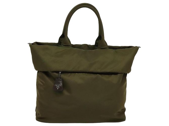 PRADA Borsa a mano in nylon 2 vie khaki Auth ac3713 Cachi - vista 2