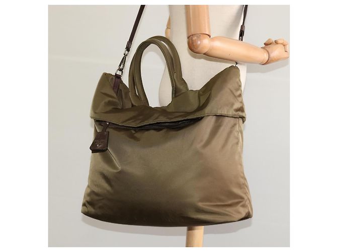 PRADA Borsa a mano in nylon 2 vie khaki Auth ac3713 Cachi - vista 22