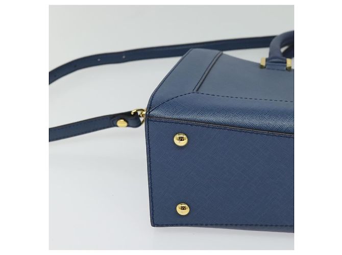 Borsa MCM in pelle Safiano 2 vie blu oro Auth BA863 D'oro - vista 13